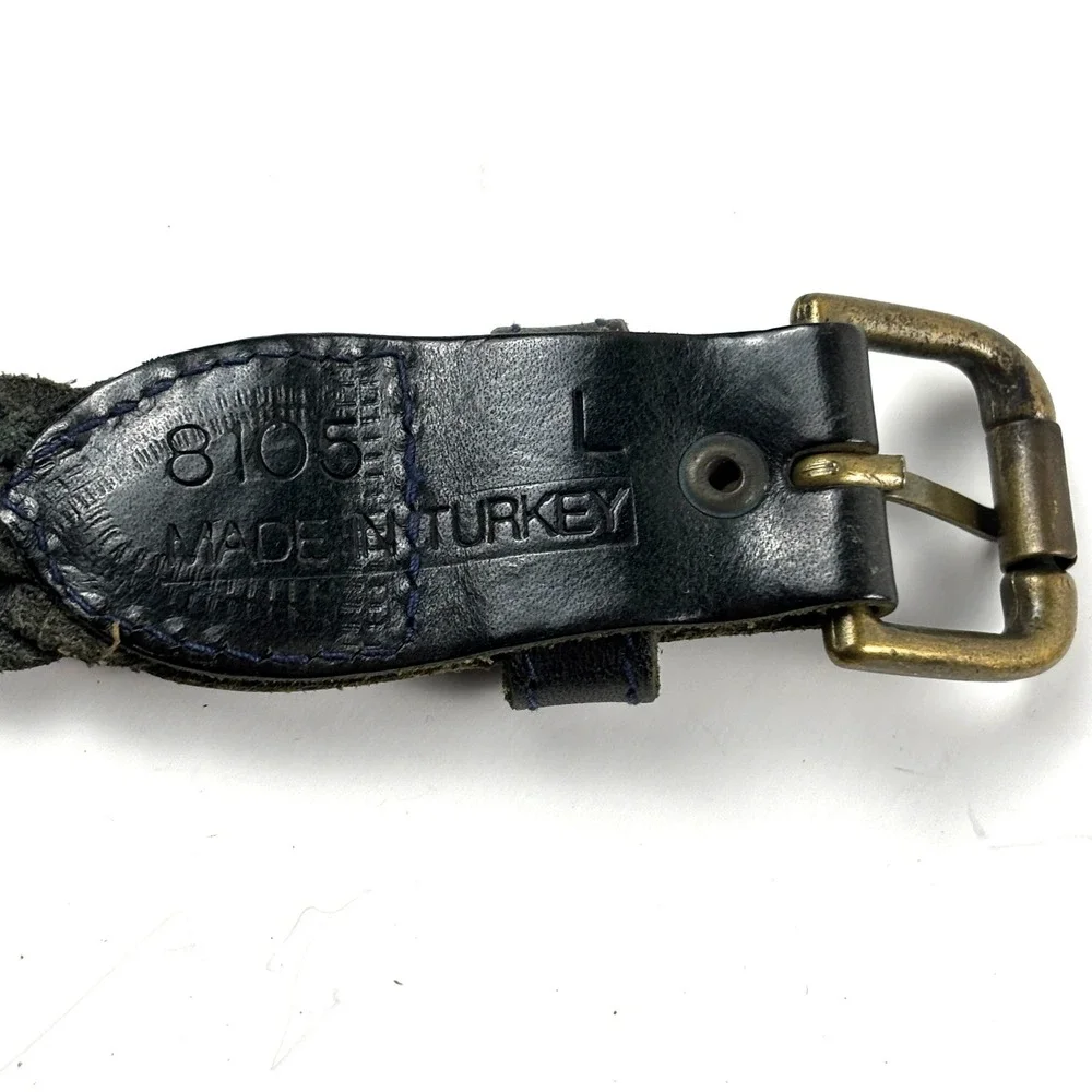 Leather Braided Belt Unisex Large Navy Blue Woven Turkey Woven Boho Preppy